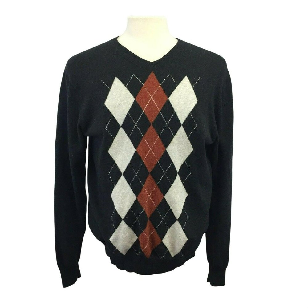Chatham Road Argyle Sweater Mens L Gray V Neck Cotton Cashmere Blend Modern Fit